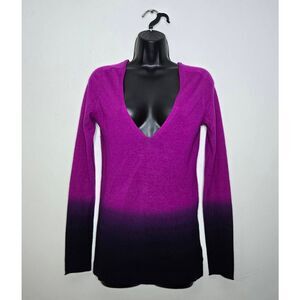 Theory 100% Cashmere Sweater Size Medium Two-Toned Ombre Deep V-Neck